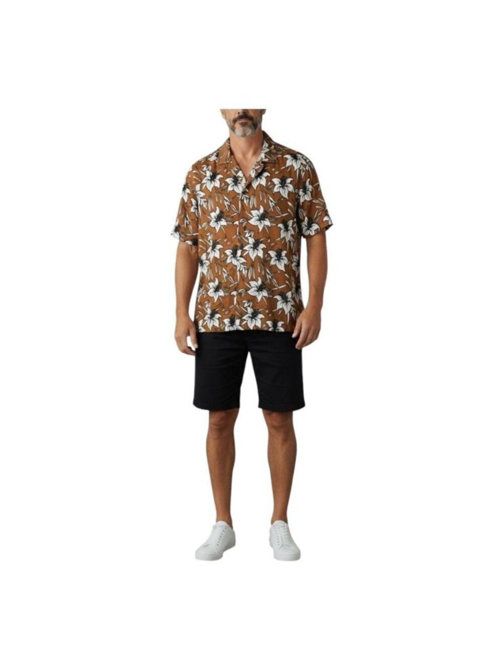 Faherty Short Sleeve Linen Camp Shirt Medium Brown Hawaiian Floral Button Up